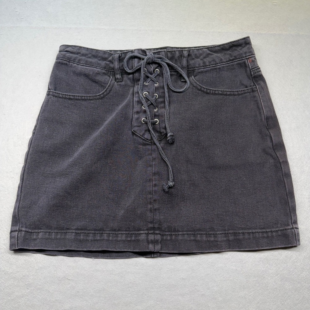 Kendall & Kylie Womens Black Denim Lace Up Front Mini Skirt Size 25 100% Cotton
